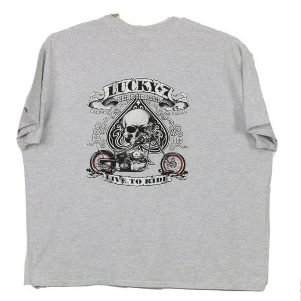 Lucky 7 Motorcycles‎ Live To Ride T-Shirt Gray 4XL